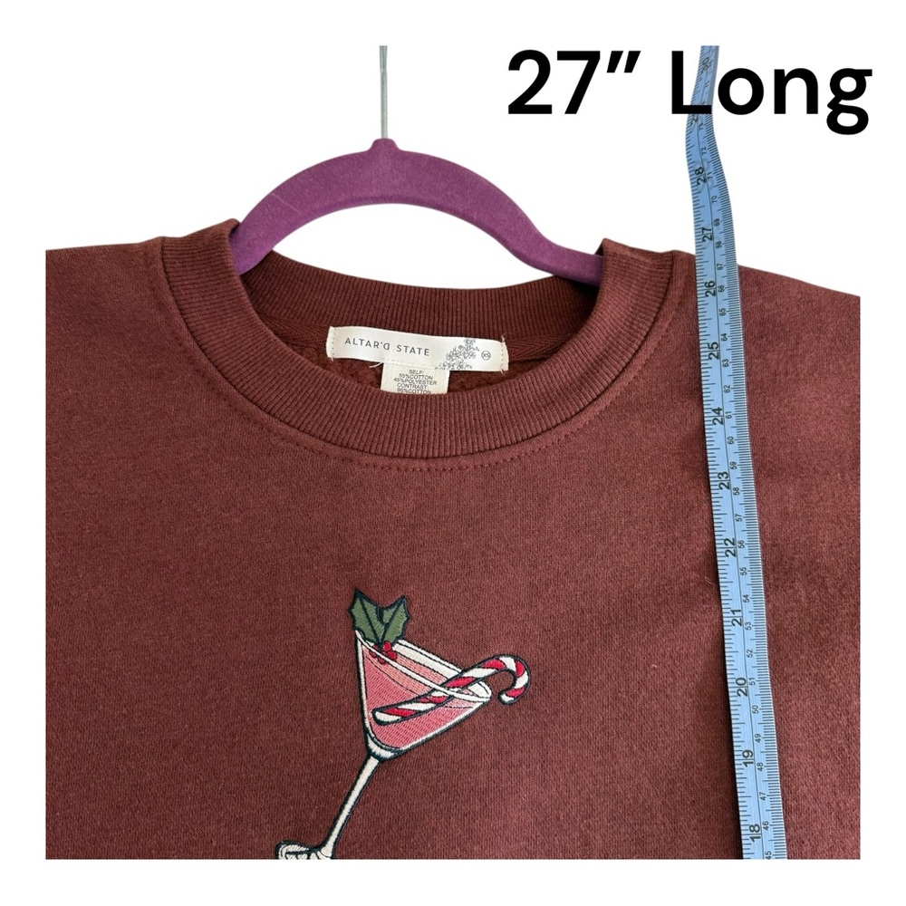 Altar’d State NWT Candycane Martini RumBrown Sweatshirt with Cocktail Embroidery - Picture 8 of 11